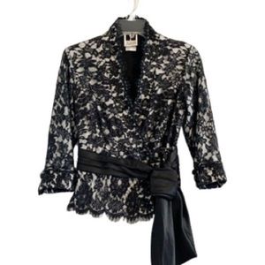 Tadashi Shoji Jacket Elegant Black Lace Belted Formal Special Occasion Top
